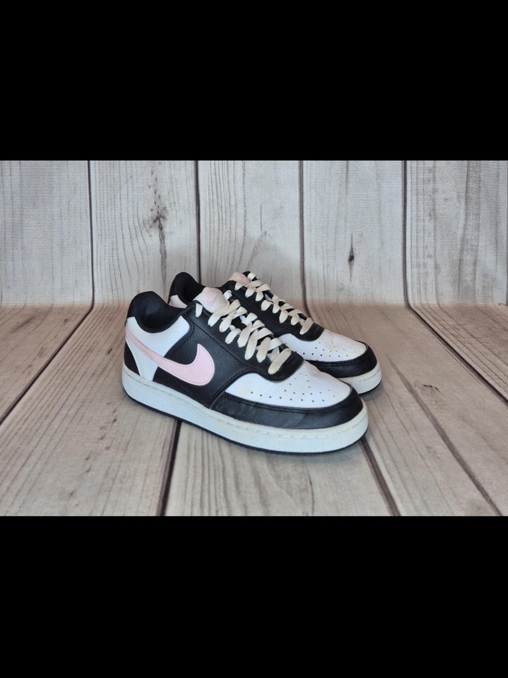 Nike Women's Size 7 Court Vision Next Nature Low Black White Pink Shoes